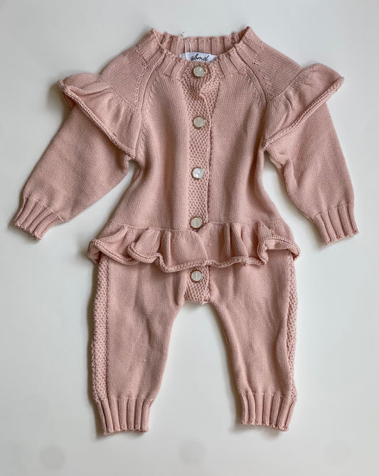 Light pink romper with buttons/ruffles