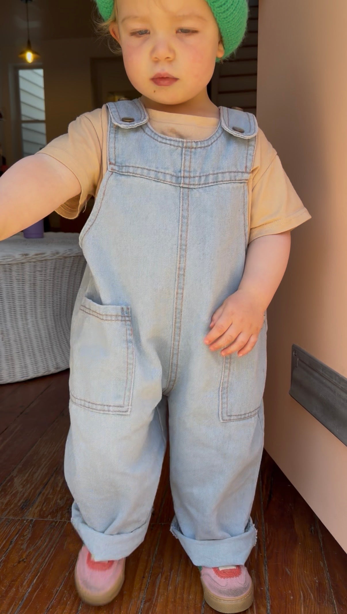 overall mostly fun denim jumpsuit