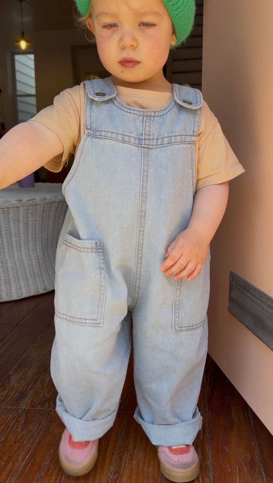 overall mostly fun denim jumpsuit
