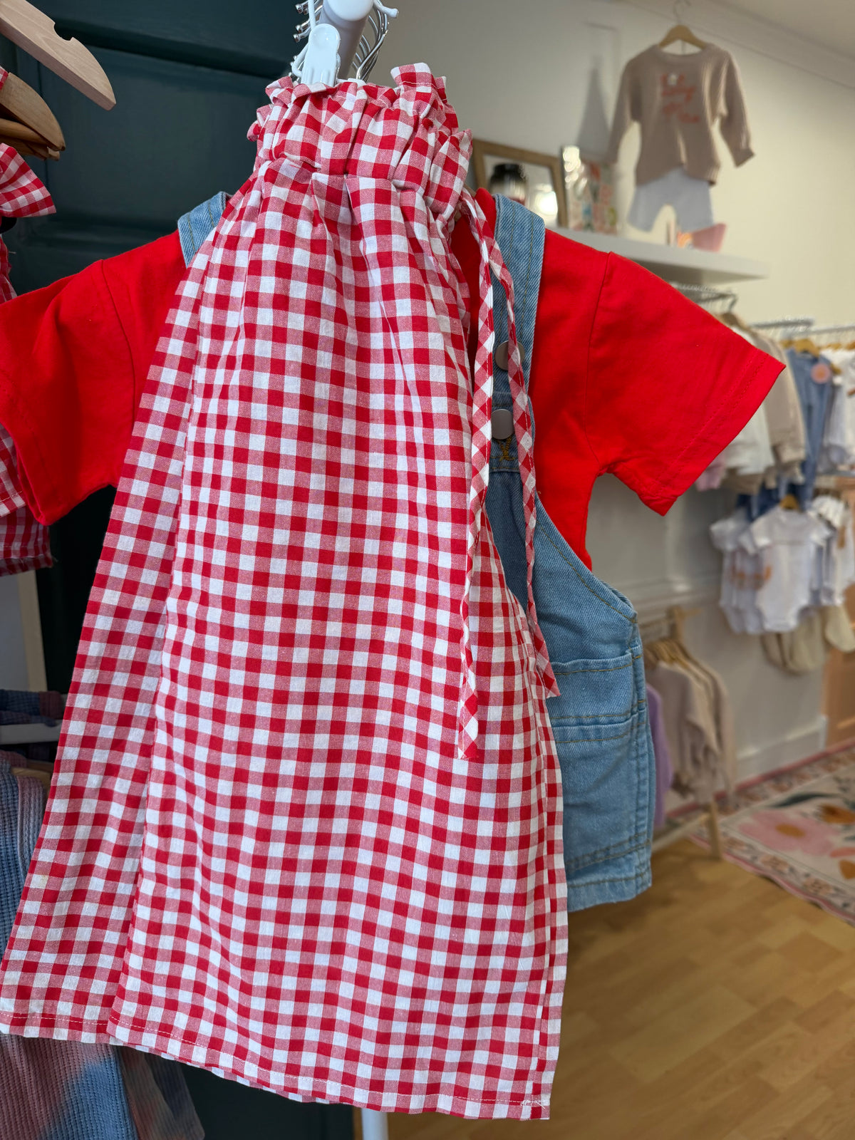 red gingham wide leg pant