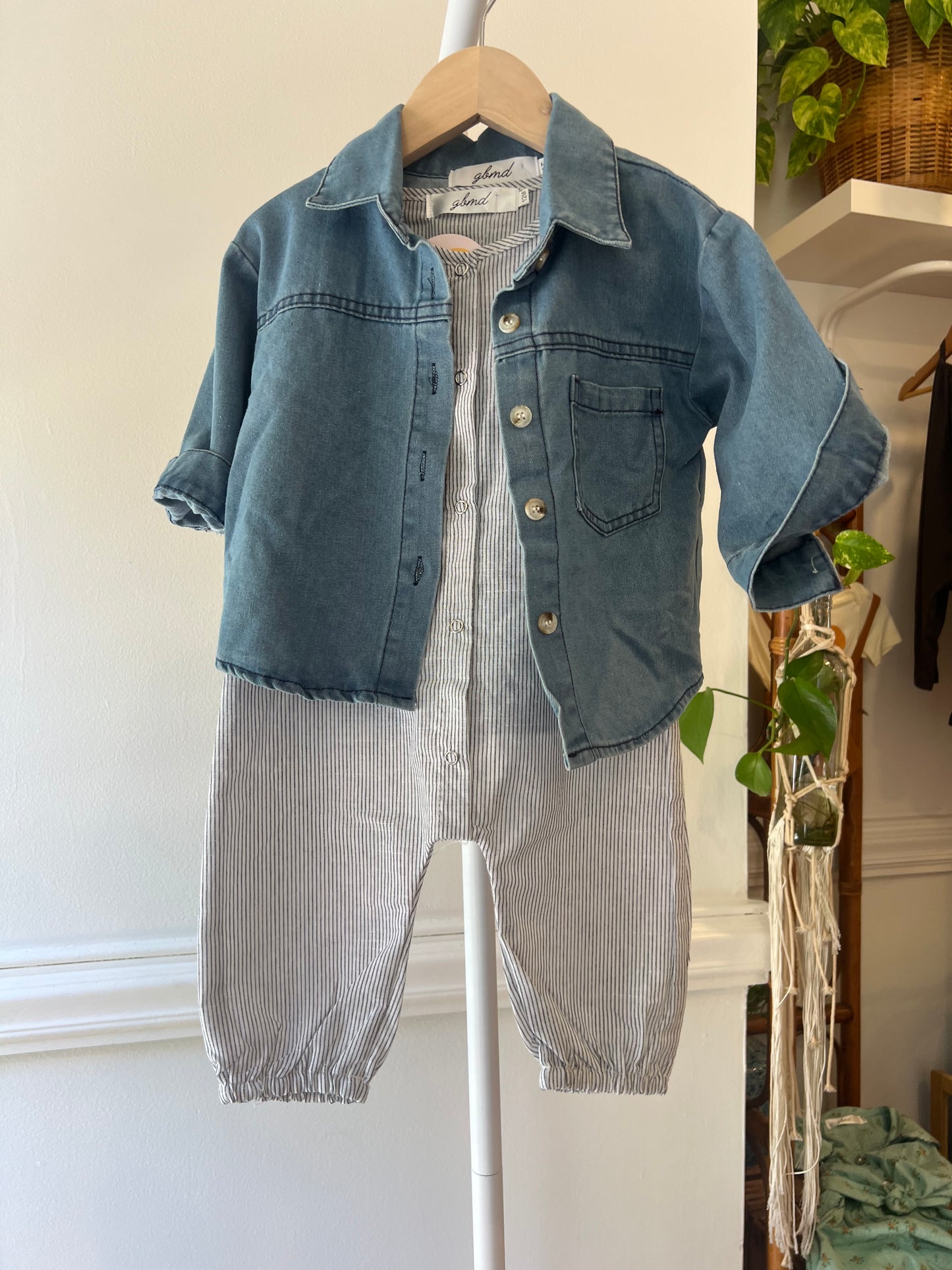 blue striped sleeveless romper