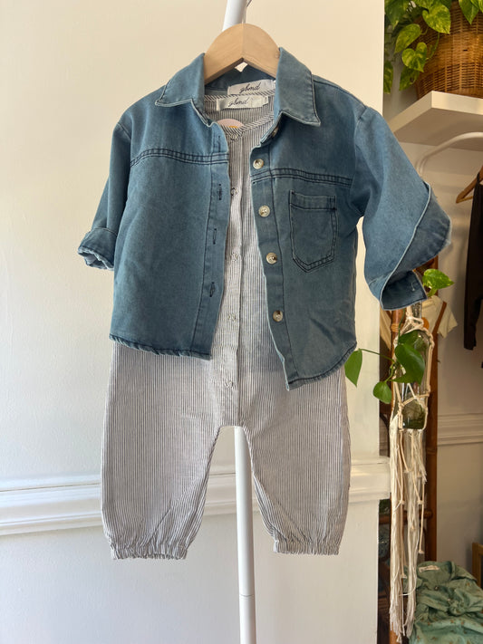 blue striped sleeveless romper