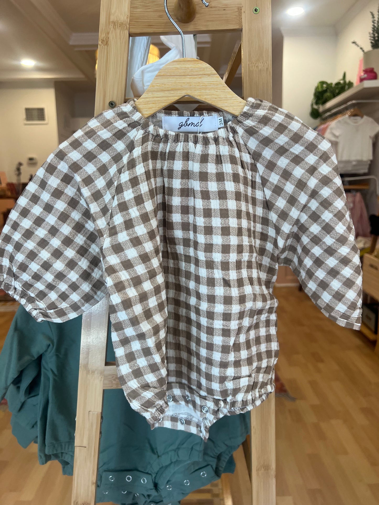 golden gingham romper